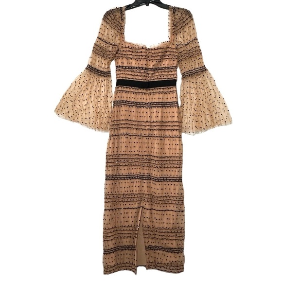 Self-Portrait Shirred Polka Dot Mesh Tulle Cocktail Bodycon Midi Dress size 2 - Picture 9 of 16